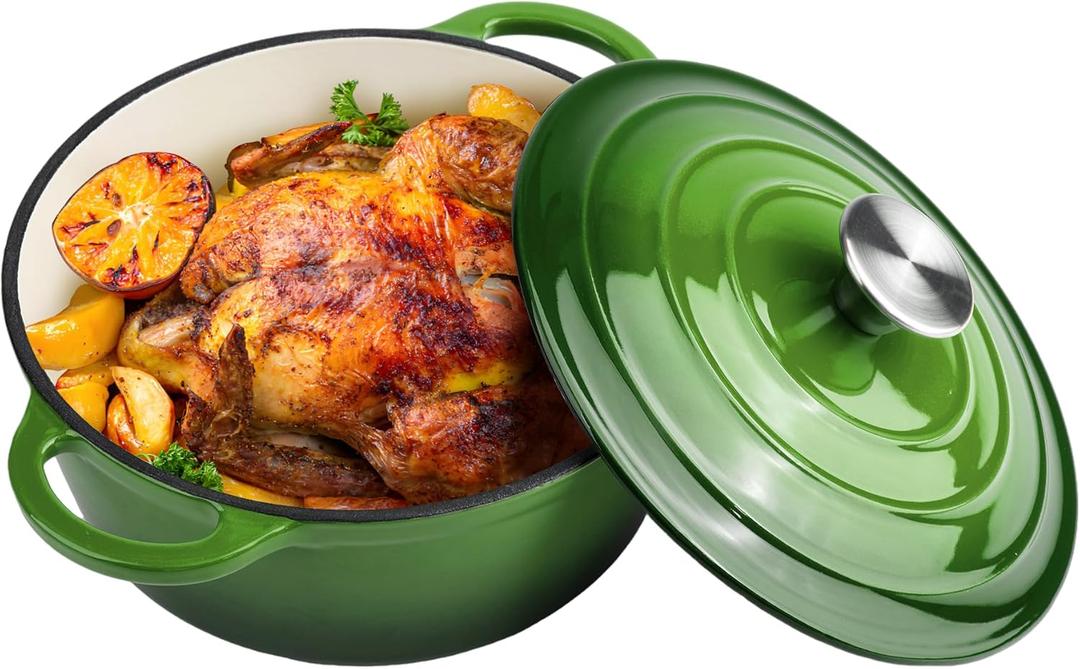 3 Quart Dutch Oven Enameled Cast Iron with Lid - Big Dual Handles - Oven Safe up to 500F - Classic Round Pot for Versatile Cooking Green
