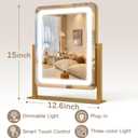 ROLOVE Vanity Mirror with Lights, 12.6"15" LED Makeup Mirror, Lighted Makeup Mirror with Lights, Smart Touch Control Dimmable 3 Modes Light, Lighted Up Mirror for Makeup Desk, Gold