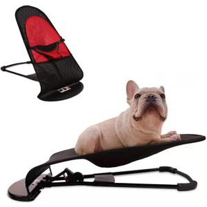 Dog Rocking Chair, Portable Cat Rocking Chair, Pet Dog Bed Cat Sofa, Foldable Rocking Chair Small Pet Rocker for Pets up to 30 lbs (Red) (Black with red double net)