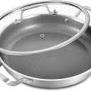 LOLYKITCH 12 In Nonstick Frying Paella Pan with Side Handles & Lid, Ceramic Coating, Tri-ply Stainless Steel, Induction Compatible, PFOA-free, Oven Safe to 600F, Dishwasher-safe