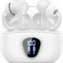 Wireless Earbuds, Bluetooth 5.4 Headphones HiFi Stereo, Bluetooth Earbuds with ENC Noise Cancelling Mic, IP7 Waterproof in Ear Earphones, 48H, LED Display Ear buds for Pad Workout Sports, White Purple
