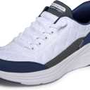 Skechers Women's Contour Foam Cozy Fit Hands Free Slip-ins Sneaker (10, White/Navy)