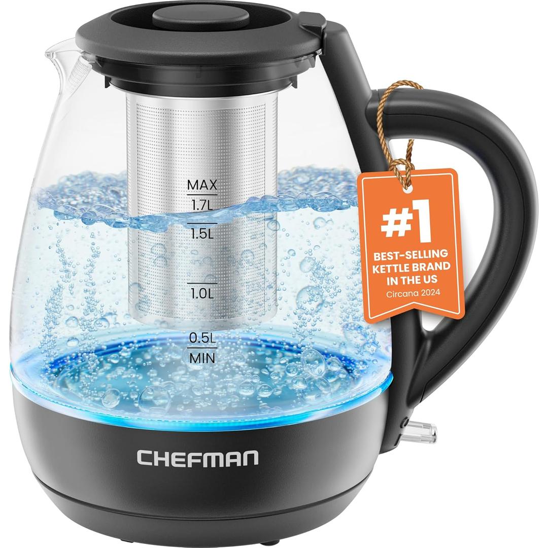 CHEFMAN 1.7L GLASS MATTE KETTLE W/REMOVABLE LID AND INFUSER