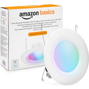 Amazon Basics Smart Recessed 5/6 Inch Downlight, Color Changing, Works with Alexa only, 2.4GHz WiFi, 1 Pack