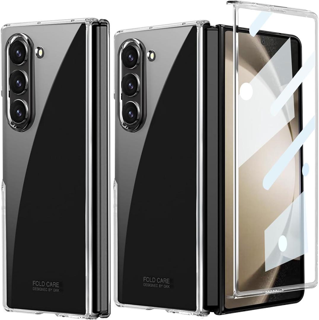 NINKI Compatible for Samsung Galaxy Z Fold 6 Clear Case with Built-in Screen Protective Transparent All-Round Camera Protective Shockproof Case for Samsung Galaxy Z Fold 6 Clear