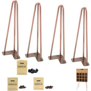 ROTHLEY Coffee Table Legs 16 Inch Hairpin Legs 3 Solid Rods Metal Table Legs Bench Legs for Furniture Set of 4 Furniture Feet with Floor Protectors Heavy Duty Desk Legs DIY Dresser Leg(Antique Copper)