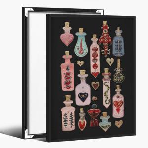 Mystical Witchy Potion Bottle Gothic Wall Art Magical Dark Academia Alchemy Fantasy Poster Occult Heart Snake Spell Alternative Print for Witchcore or Boho Room Decor 12x18inch Black Aluminum Frame