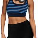 Yanekop Womens Yoga Sports Bra Longline Striped Workout Bras Supportive Scoop Neck Racerback Crop Athletic Tank Tops (Black, M)