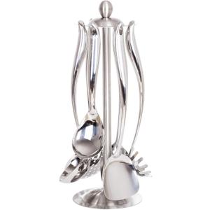 18/10 Stainless Steel Cooking Utensils Set with Holder, 7-Pieces All Metal Kitchen Utensils, 15 Long Kitchen Tools with Countertop Rotating Stand, Spatula, Ladle, Skimmer, Tunner, Pasta, Large Spoon