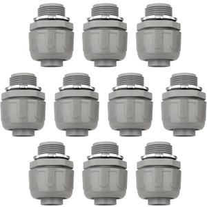 Conduit Connectors, 3/4 Inch Liquid Tight Connector NPT Non-Metallic for PVC Electrical Flexible Conduit Fittings, 180 Degree Straight, UL Listed for Home Outdoor Tubes Tools, Grey (10-Pack)
