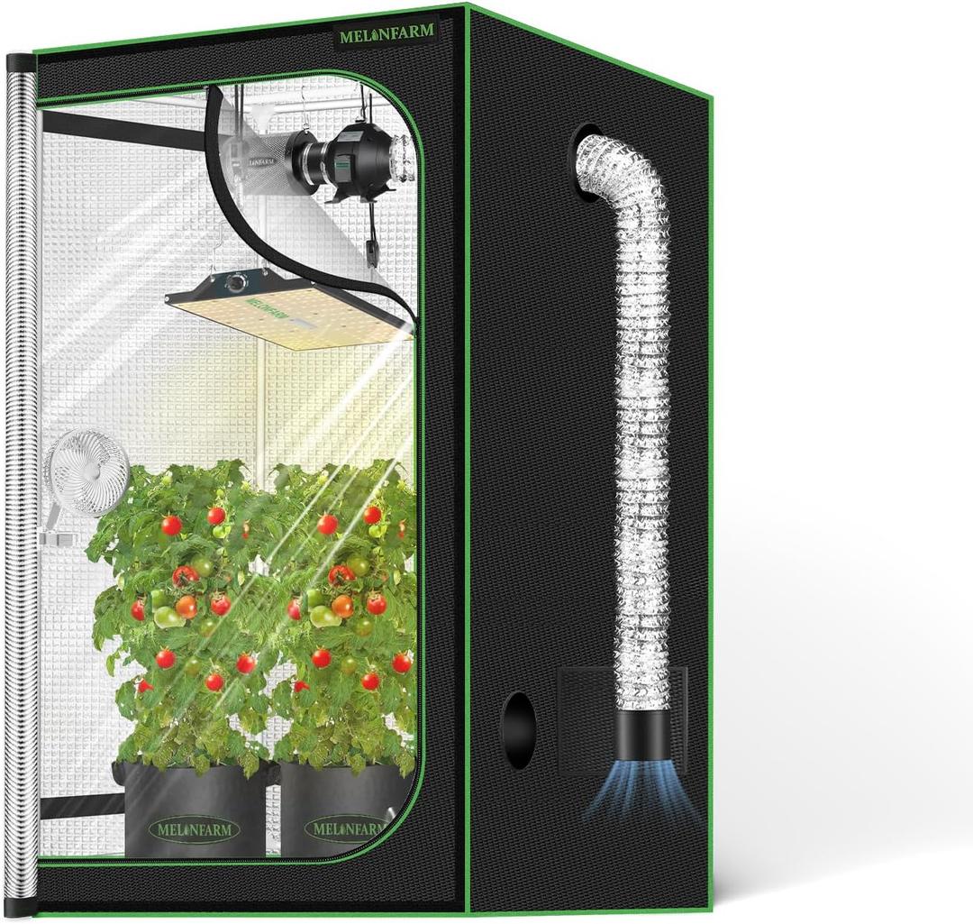MELONFARM 32"x32"x63'' Grow Tent, High Reflective 600D Diamond Mylar Canvas with Observation Window and Floor Tray for Hydroponic Indoor Plant Growing