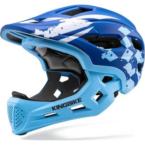 Kids Full Face Helmet Convertible Toddler Bike Helmets with Detachable Chin Guard Boys Girls 5-10 Years Skateboard Scooter Balance Bike BMX MTB Bicycle (Check Flag-Sky Blue)