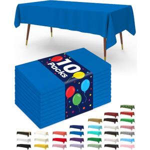 Pureegg Plastic Table Cloth Disposable 10 Pack, 52 x 70 Inch Table Cloths, Patriotic Decorations, Thanksgiving, Veterans Day Tablecloths, Rectangle, Plastic Cover, Waterproof & Sturdy, Blue
