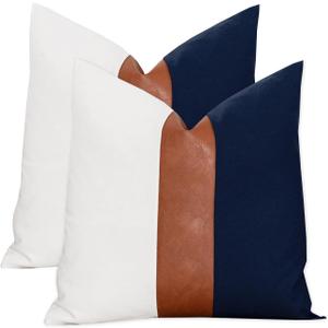 22 x22 Navy Blue Decorative Throw Pillow Covers Farmhouse Accent Pillowcase for Sofa Couch Car Bedroom Living Room Modern Faux Leather Cushion Cover,Navy Blue
