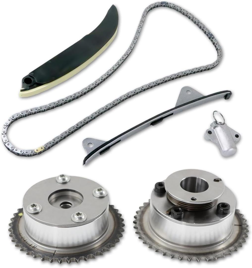 Engine Timing Chain Kit, Compatible with Hyundai Elantra Coupe Tucson Kia Soul Forte Koup 2.0L L4, Automotive Replaces Part with Intake&Exhaust CVVT Gears 24321-2E200 24350-2E201 24370-2E200 (Eninge Timing Chain with 2 CVVT Gears)