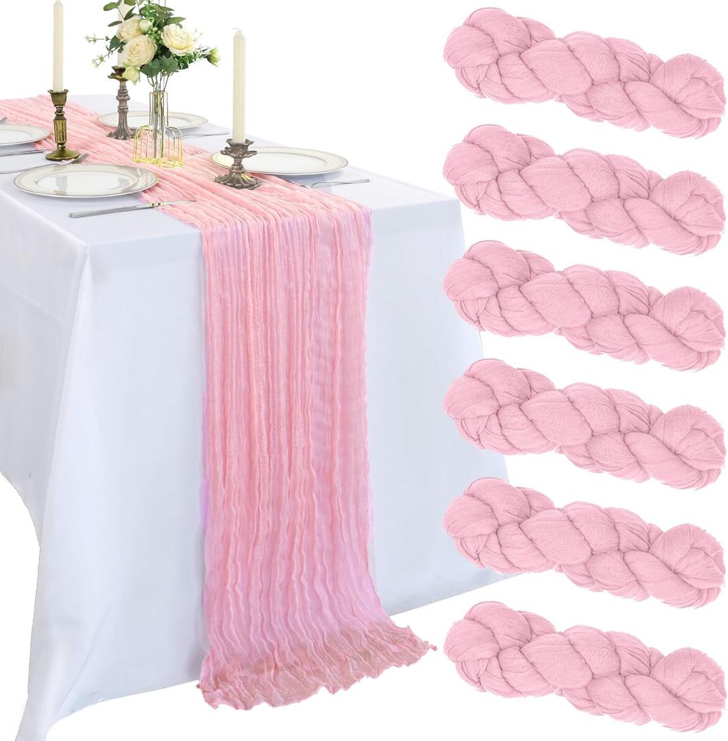 6 Pack 10FT Pink Cheesecloth Table Runner 120 Inch Long Gauze Rustic Boho Spring Cheese Cloth Table Runner Sheer Fabric Decorations for Holiday Party Wedding Banquet Bridal Baby Shower Dcor