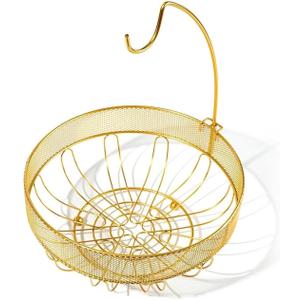 LANDTOM Gold Creative Detachable Wire Mesh Side Banana Hook Fruit Basket High-grade Fruit Plate Fruit Basket with Handle Snack Rack Desktop Storage (Gold, 28 * 27 * 35)
