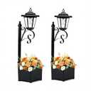 DJGIFI 2 Pack 2-in-1 Solar Lamp Post with Planter, 75 cm, Black