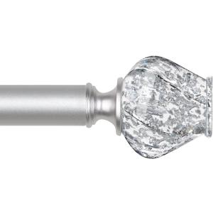 Silver Curtain Rod 32 to 58 Inch, HOTOZON Heavy Duty Curtain Rods for Windows, Decorative Single Drapery Rod with Exquisite Translucent Twisted Finials, Modern Silver