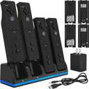 Remote Controller Charger for Wii/Wii U With 4 Pack 2800mAh Rechargeable Battery Pack, 4 Port Charging Station for Controller, Remotes Not Included (7.4 * 2.1 inches, Black)