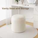 Round Ottoman with Storage Set of 2, White Vanity Stool, Upholstered Velvet Storage Ottomans, Makeup Chair Seat for Bedroom, Small Pouf Footstool for Living Room, Large & Medium