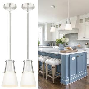 Beionxii 2 Pack Pendant Lights Kitchen Island, Brushed Nickel Pendant Lights 2 Pack, Kitchen Pendant Lighting Over Island, Pendant Lighting for Kitchen Island Sink, Milk Glass Shade, BX-PL01BN-2PK
