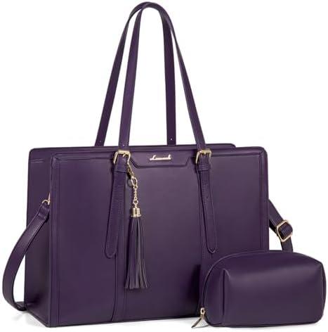 LOVEVOOK Laptop Bag for Women 15.6 inch Lightweight PU Laptop Tote Bag, Large Capacity Computer bag with Clutch Purse for Business, Work, Office, Travel,School，Casual（Dark Purple，15.6 Inch）