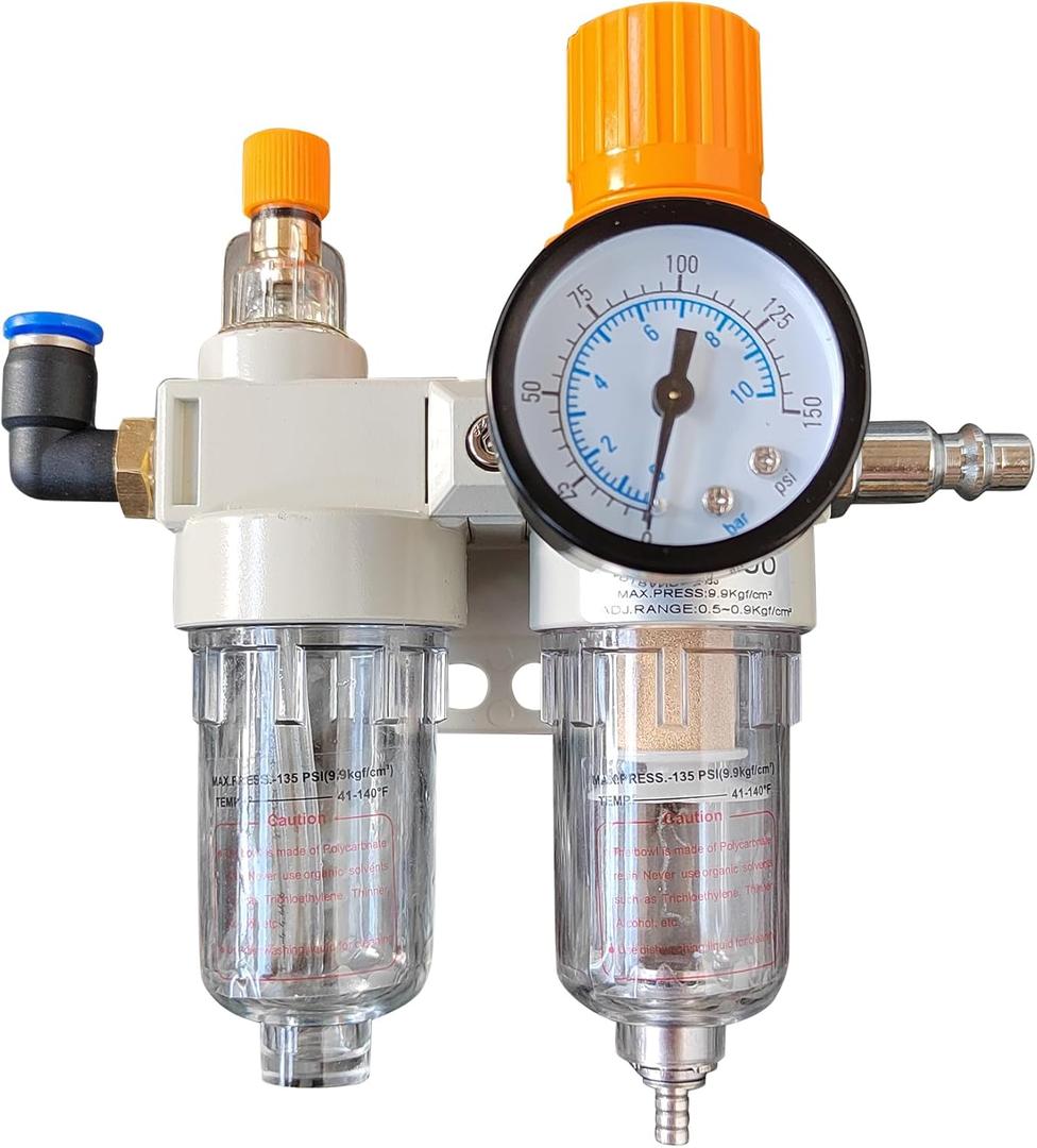 Tire Changer Air Pressor Oil Water Regulator Separator with Pressure Gauge, Filter Lubricator, Oil Air Separator, Trap Filter, Max. 145psi, with Connectors