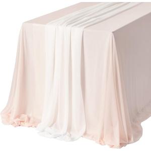 Ling's Moment Sheer Chiffon Tablecloth & Runner Set for 3x4ft Rectangle Table Decor Table Cloth in Blush & White for Wedding Reception Head/Sweetheart Desk (Blush & White) 