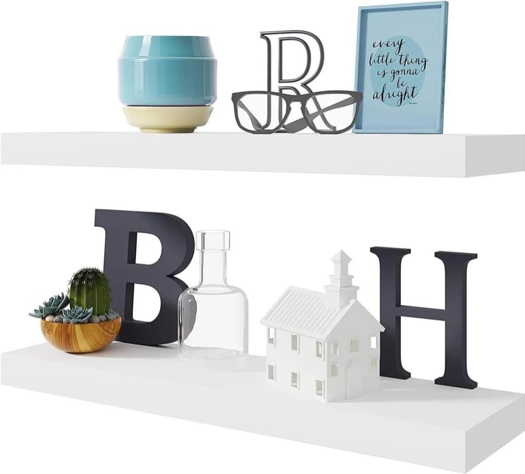 BAMEOS Floating Shelf,Wall Shelf,Decor Wall Mounted Shelves,Hanging Shelf Set L24xW6 for Bathroom Kitchen Living,Kitchen,Room Bedroom Storage,White (24x6)