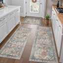 GENIMO Kitchen Mats for Floor Set of 3 Non-Slip Washable, Waterproof Lightweight Kitchen Rugs, Kitchen Floor Mat Runner Rug Carpet for Laundry, Sink, Hallway, Bathroom, Entryway, BrownGreen