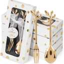 30 Pcs Wedding Forks and Spoon Set, Leaf Flower Coffee Teaspoon with Gift Box, Wedding Baby Shower Return Gift Tea Party Decoration Souvenir or Bridal Shower Favors for Guests