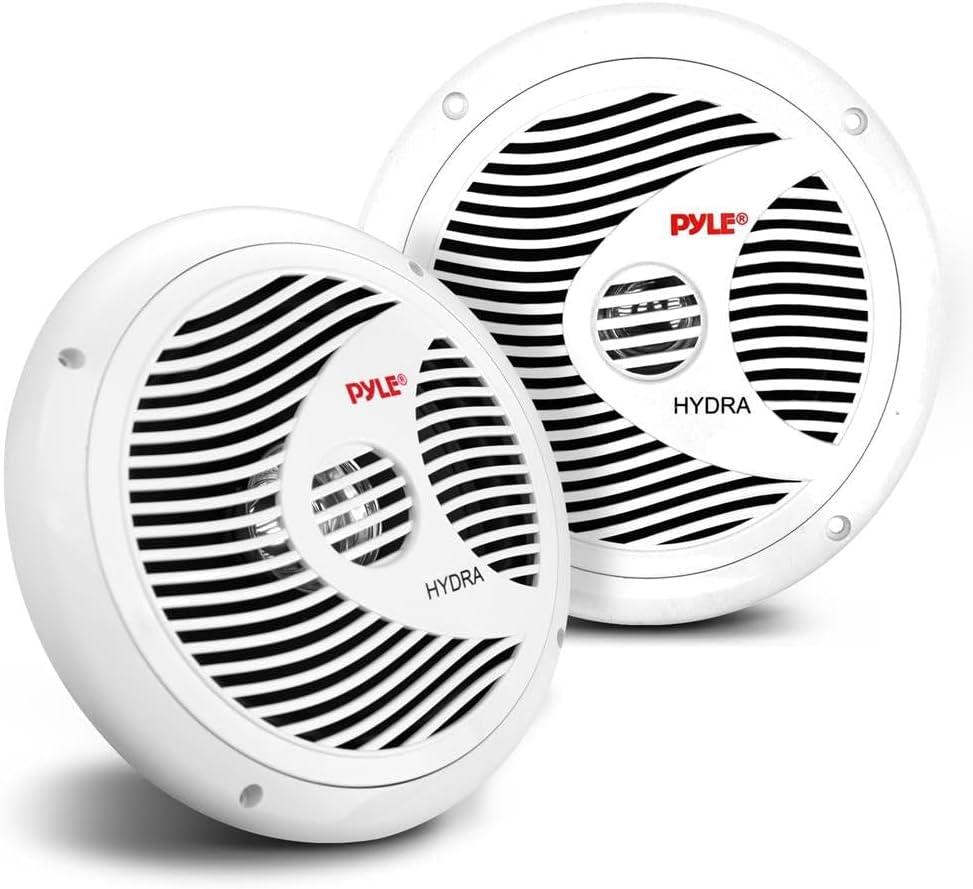 Pyle Marine Speakers, Boat Speakers, Marine Speaker, 8" 180W Waterproof, 4 Ohm, PP Cone, Rubber Surround, 1.5" Voice Coil, 20 Oz Magnet, White, Includes Speaker Wire & Mounting Hardware