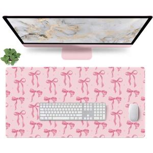 Pink Desk Mat with Bows, Cute Mouse Pad for Computer Laptop PC Non-Slip Rubber Base Gaming Keyboard Pad, Large Office Mat Girly Dcor Office Supplies Desk Accessories for Teen Girls Women 31.5 x 15.7