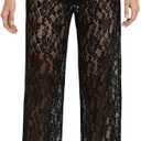GORGLITTER Women's Lace Pants Sheer Mesh Wide Leg Pants See Through High Waist Going Out Grunge Trousers Black Medium