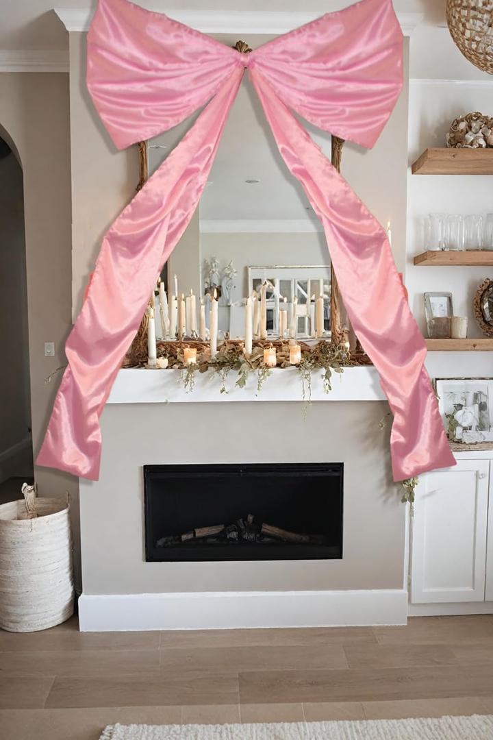 Large Pink Ribbon Bow Room Decor Garland, 39x67Inch Giant Coquette Bow Decor Hang Backdrop Wall for Bachelorette Party Decorations, Birthday Party, Baby Shower, Wedding, Bridal Shower