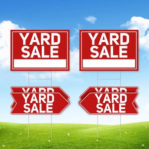 6 Pcs Yard Sale Signs with Stakes, 2-Pack Large Yard Sale Signs 17" x 12" and 4-Pack Arrow Sale Signs 17" x 6", Double-Sided Waterproof Yard Signs for Yard Sale Kit and Supplies