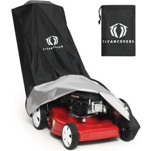 Lawn Mower Cover with PA Coating & Double Drawstring & Storage Bag, Heavy Duty 600D Polyester Oxford Push Mower Cover, Waterproof Lawnmower Covers for Outdoor
