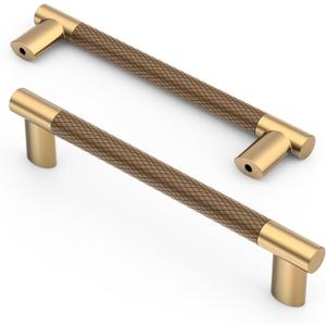 Asidrama 10 Pack 5 Inch(128mm) Knurled Brown and Champagne Bronze Kitchen Cabinet Handles, Cabinet Pulls Kitchen Cabinet Hardware Cupboard Handles Drawer Pulls 