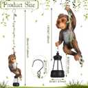 Rossesay Solar Light Outdoor Monkey Statues Brown 7.48 Inch Resin Chimpanzee Baby Monkey Climbing on Vine with LED Lantern Waterproof Hanging Figurine with Hook for Yard Garden Wall