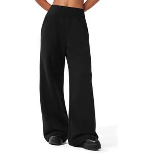 HeSaYep Womens Wide Leg Sweatpants 2025 Ribbed High Waist Straight Leg Baggy Sweat Pants with 4 Pockets (X-Small, Black)