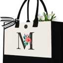 Initial Canvas Tote Bag, Personalized Birthday Gifts for Women Mom Friends Teachers, Monogrammed Tote Bags Suitable for Valentine's Day Wedding Beach (LetterM)