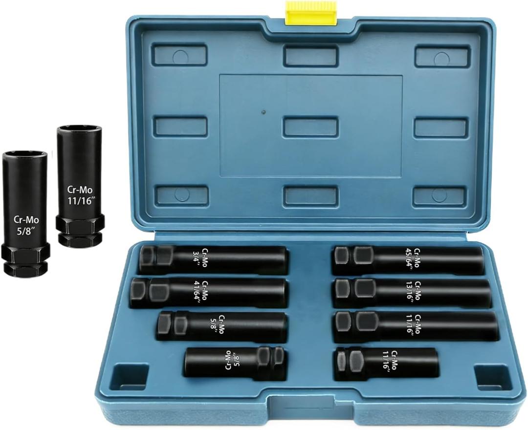 8 Piece Spline Lug Nut Socket Set, SAE & Metric Wheel Lock Removal Kit for Removing Spline and Hex Style Aftermarket Lug Nuts