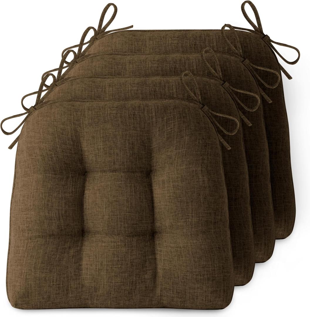 Non-Slip Chair Cushions for Dining Chairs Set of 4 Thick Kitchen Chair Pads Dining Room Seat Cushion with Ties 16" x 16" x 4" Coffee