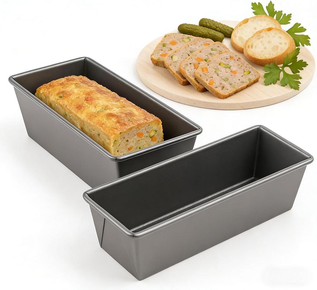 Terrine Molds, 12 in Nonstick Carbon Steel Loaf Pans, 2 Pack | For Pate, Terrines, Meatloaf, Cocktail Loaves And Small Bread Recipes, Home Baking And Charcuterie Prep