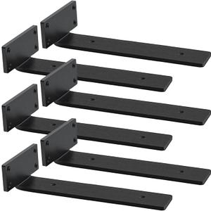 Shelf Brackets Heavy Duty, 5mm Thick Rustic Shelf Brackets for Custom Wood Shelves, 12 Inch Solid Steel Black Shelf Brackets with Hardware Needed (6Pcs)