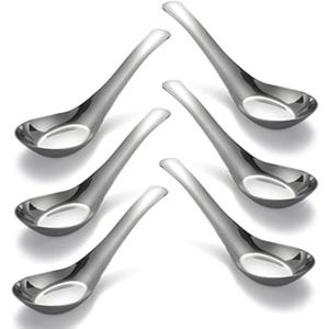 Soup Spoons Stainless Steel Dinner Spoons Set of 6 Chinese Soup Spoon Mirror Polished Asian Soup Spoons for Bouillon Dessert Cereal Thai Miso Ramen (Medium)