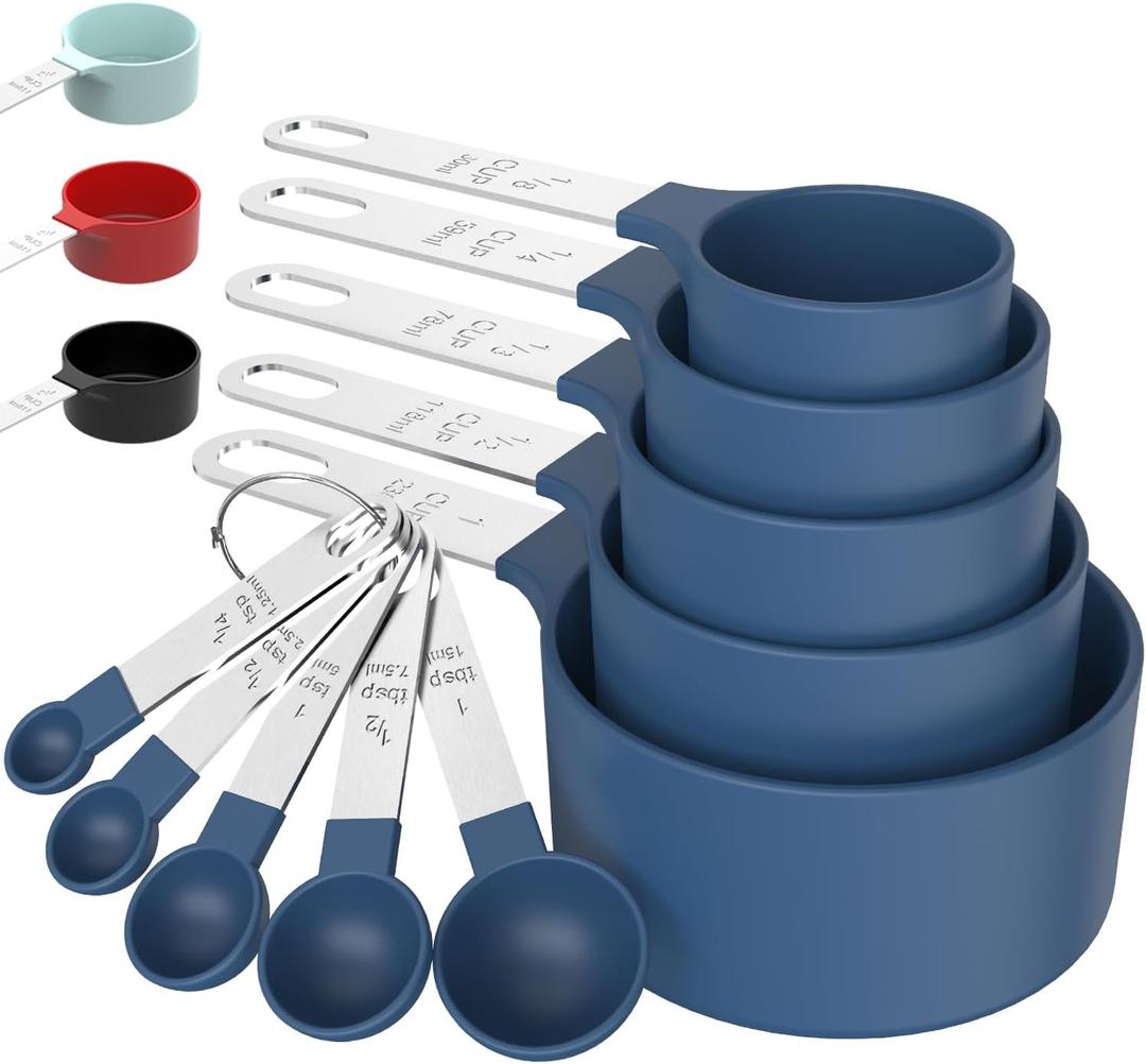 TILUCK Measuring Cups & Spoons Set, Stackable Cups and Spoons, Nesting Measure Cups with Stainless Steel Handle, Kitchen Gadgets for Cooking & Baking (Blue) (5+5)