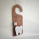 2-in-1 Design Tooth Fairy Tooth Holder Door Hanger with Money SlotIncluding Fairy Coins,Wooden Encourage Gift for Kids Children Boys Girls