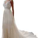 Sorayan Wedding Dresses for Bride Illusory Lace Bohemia V Neck Layers Tulle A Line Beachy Wedding Gown, 3XL